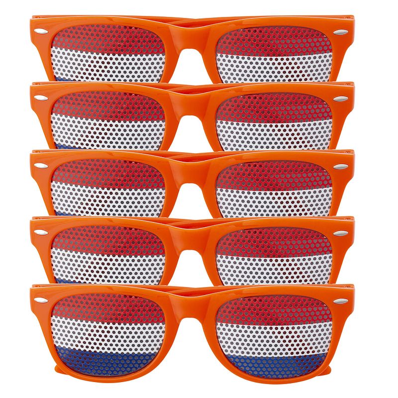 Foto van 5x stuks oranje thema koningsdag feest/party bril voor volwassenen - verkleedbrillen