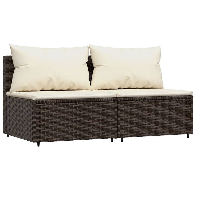 Foto van The living store tuinmiddenbanken - trendy - bruin - 63x63x57.5 cm - weerbestendig pe-rattan