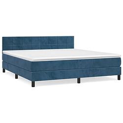 Foto van The living store boxspringbed - fluweel - donkerblauw - 203 x 180 x 78/88 cm - pocketvering