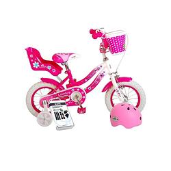 Foto van Volare kinderfiets lovely - 12 inch - roze/wit - met fietshelm en accessoires