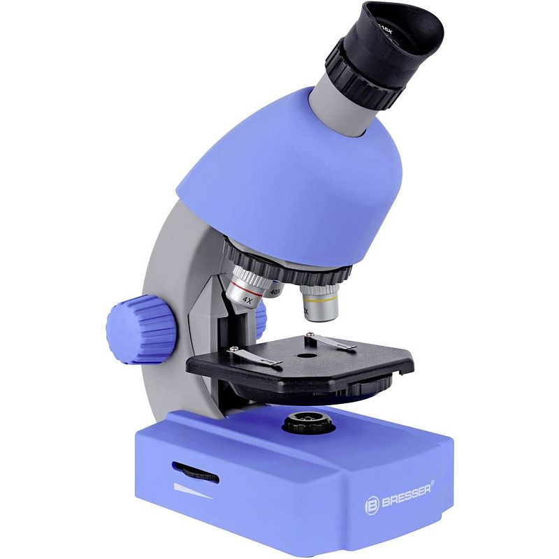 Foto van Bresser optik blau kindermicroscoop monoculair 640 x doorvallend licht