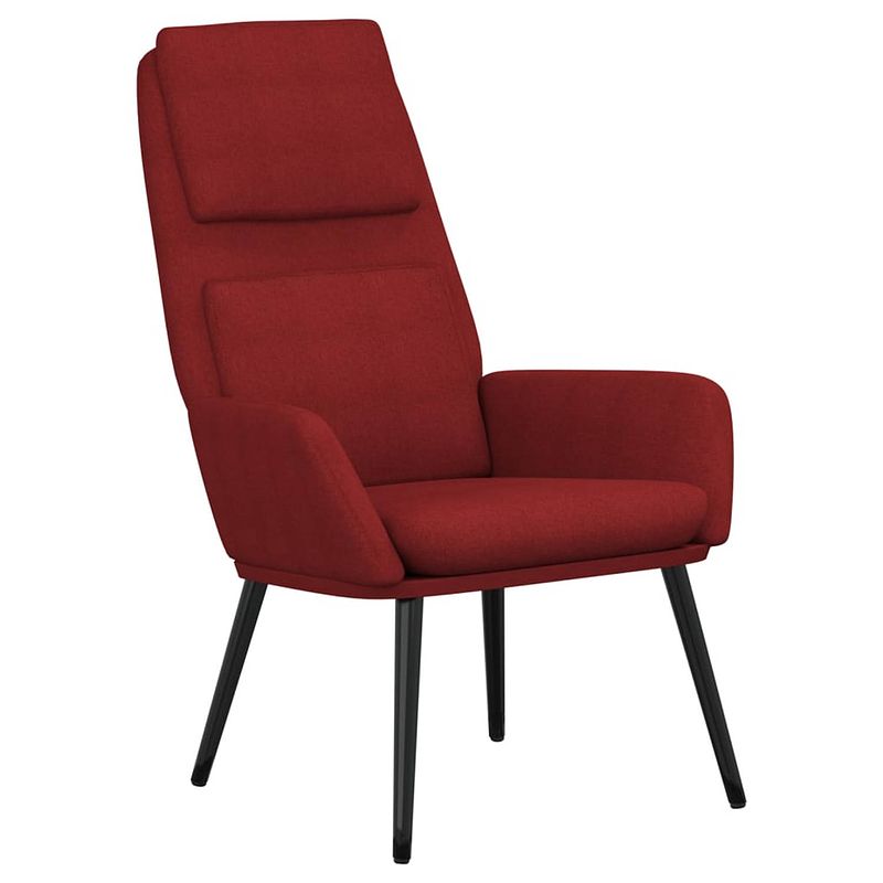 Foto van The living store fauteuil - comfortabel - dik gevoerd - zacht aanvoelende stof - metalen frame - wijnrood - 70 x 77 x