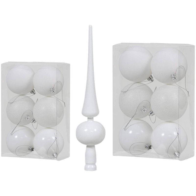 Foto van Kerstversiering set kerstballen met piek wit 6 - 8 cm - pakket van 54x stuks - kerstbal