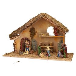 Foto van Complete kerststal met kerststal beelden -h31 cm - hout/mos/polyresin - kerststallen