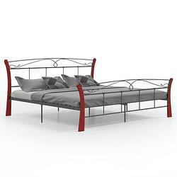 Foto van The living store tweepersoonsbed - bedframe van gepoedercoat metaal en massief eikenhout - 206 x 200 x 100 cm - kleur-