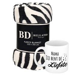 Foto van Cadeau moeder set - fleece plaid/deken zebra print met mama jij bent de liefste mok - plaids