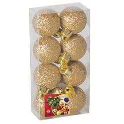 Foto van 8x stuks kerstballen goud glitters kunststof 3 cm - kerstbal