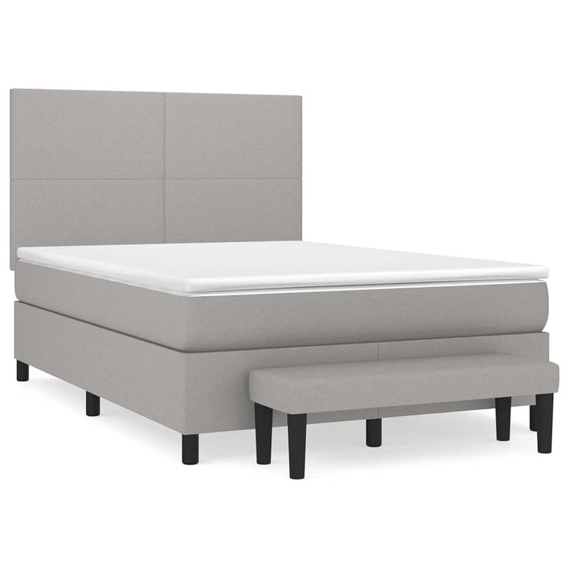 Foto van The living store boxspringbed - comfort - bed - afmeting- 203 x 144 x 118/128 cm - ken- duurzaam - kleur- lichtgrijs