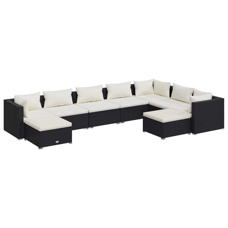 Foto van Vidaxl 9-delige loungeset met kussens poly rattan zwart