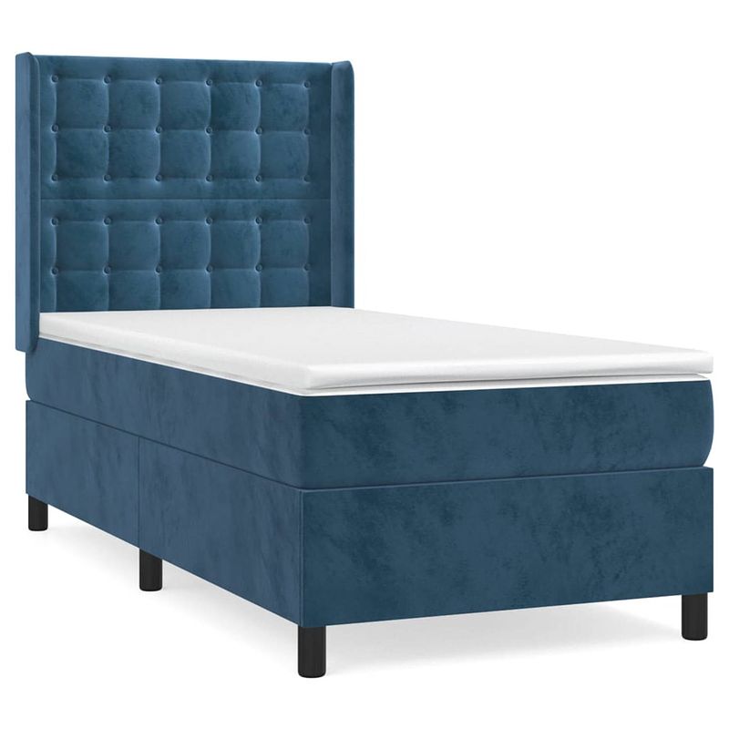 Foto van The living store boxspringbed - fluweel - pocketvering - middelharde ondersteuning - donkerblauw - 203 x 83 x 118/128