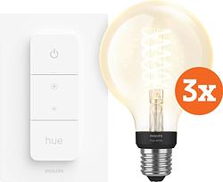 Foto van Philips hue filamentlamp white globe e27 3-pack + dimmer