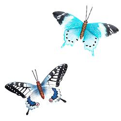 Foto van Set van 2x stuks metalen tuin muur wand decoratie vlinders 37 cm - tuinbeelden