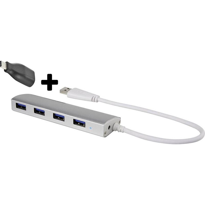 Foto van Renkforce renkforce 4 poorten usb 3.2 gen 1-hub met aluminium behuizing aluminium