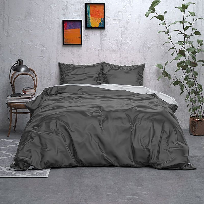 Foto van Dekbedovertrek double face beauty - tweepersoons (200x220 cm) - grijs & antraciet microvezel - dessin: effen - sleeptime elegance -