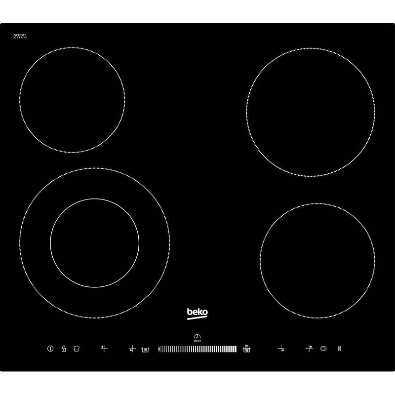 Foto van Beko hic64502t keramische kookplaat - 4 secties - 6700w - l58 x d51 cm - glascoating - zwart