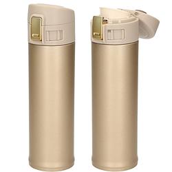 Foto van 2x stuks rvs thermoflessen / isoleerflessen voor onderweg goud 450 ml - thermosflessen