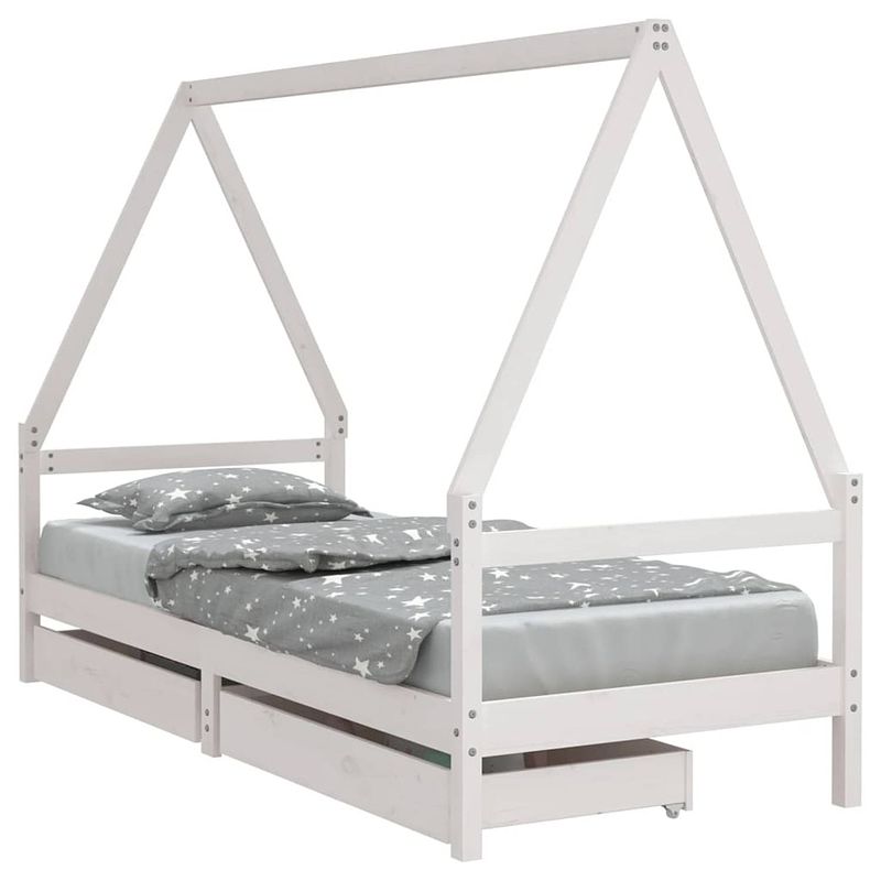 Foto van Vidaxl kinderbedframe met lades 80x200 cm massief grenenhout wit