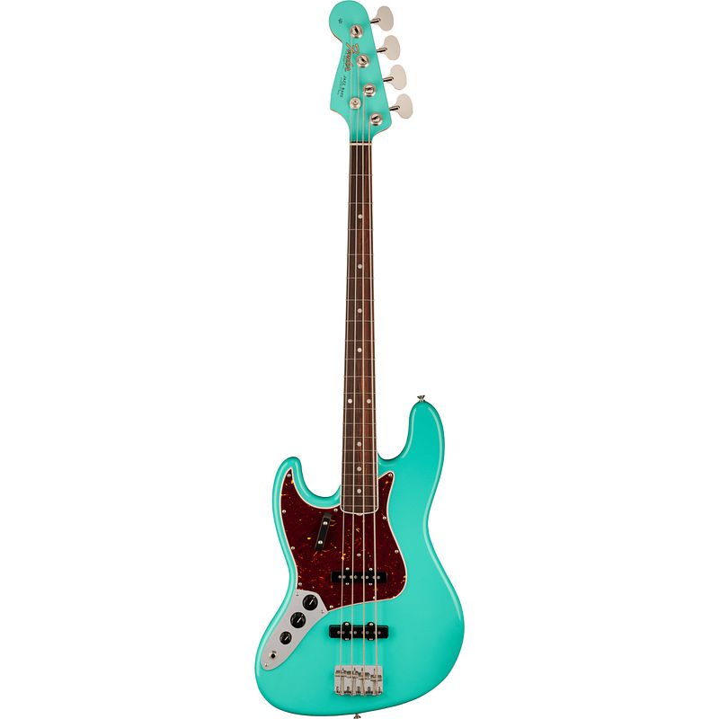 Foto van Fender american vintage ii 1966 jazz bass rw lh sea foam green linkshandige elektrische basgitaar met koffer