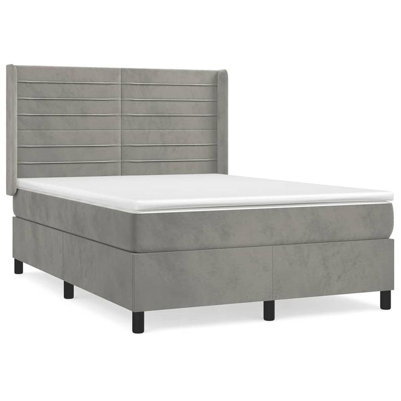 Foto van The living store boxspring met matras fluweel lichtgrijs 140x200 cm - bed