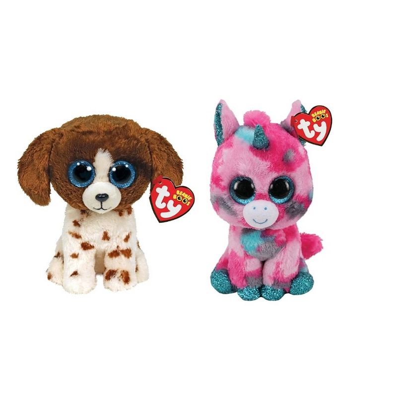 Foto van Ty - knuffel - beanie boo's - gumball unicorn & muddles dog