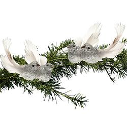 Foto van 4x kerstboomversiering glitter zilver vogeltje op clip 10 cm - kersthangers