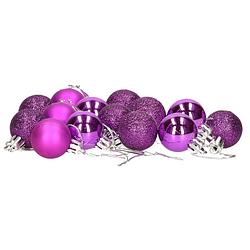 Foto van 16x stuks kerstballen paars mix van mat/glans/glitter kunststof 3 cm - kerstbal