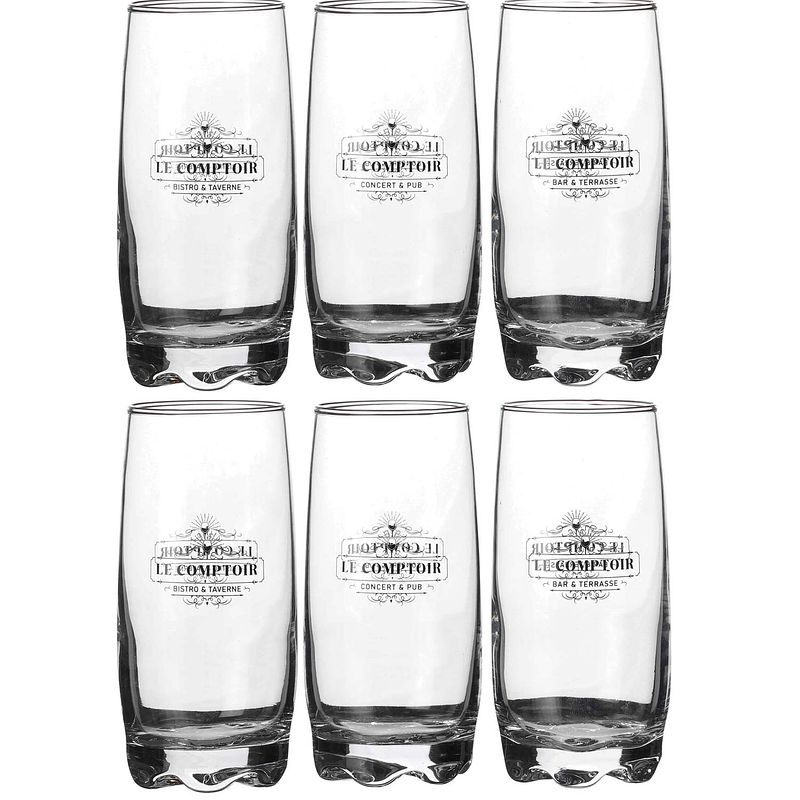 Foto van Urban living longdrink/water/drinkglazen comptoir - gedecoreerd glas - 6x stuks - 390 ml - longdrinkglazen