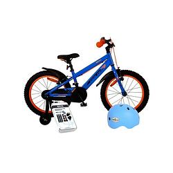 Foto van Volare kinderfiets rocky - 14 inch - blauw/rood - twee handremmen - inclusief fietshelm & accessoires