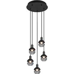 Foto van Led hanglamp - hangverlichting - trion merda - e14 fitting - 5-lichts - rond - mat zwart - aluminium