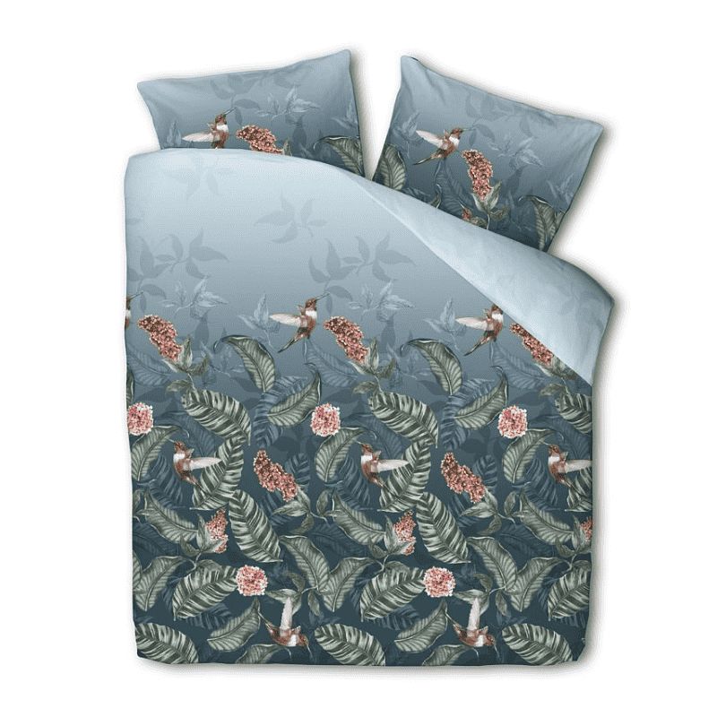 Foto van Dekbedovertrek birdy bowi - tweepersoons (200x220 cm) - blauw polyester-katoen - dessin: natuur - fresh and co - dekbed-discounter.nl