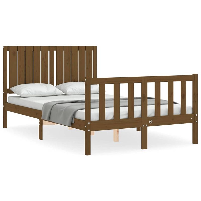 Foto van The living store houten bedframe - massief grenenhout - 195.5 x 125.5 x 100 cm - honingbruin