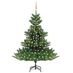 Foto van Vidaxl kunstkerstboom nordmann met led's en kerstballen 240 cm groen