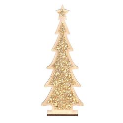 Foto van Kerstdecoratie houten kerstboom glitter goud 35,5 cm decoratie kerstbomen - houten kerstbomen