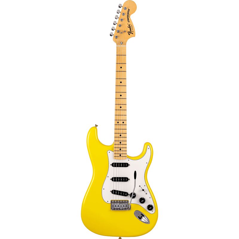 Foto van Fender made in japan international color stratocaster mn monaco yellow limited edition elektrische gitaar met gigbag