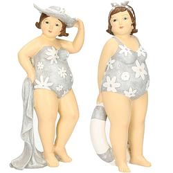 Foto van Woonkamer decoratie beeldjes set van 2 dikke dames - blauw badpak - beeldjes