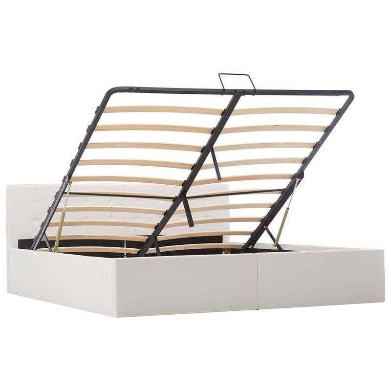 Foto van The living store hydraulisch kunstleren bedframe - tweepersoons - wit - 211 x 168 x 73 cm - met opbergvak