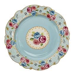 Foto van Clayre & eef servies ontbijtbord ø 20*2 cm blauw keramiek rond bloemen eetbord blauw eetbord