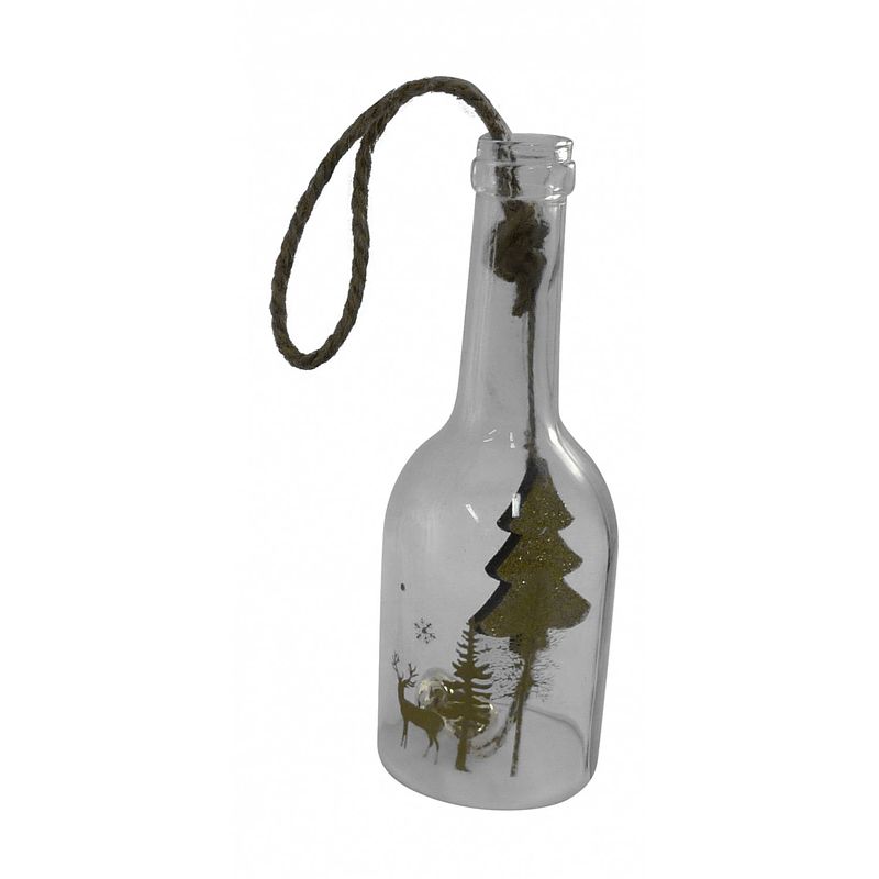 Foto van Peha kersthanger fles kerstboom 20 x 7,5 cm glas goud