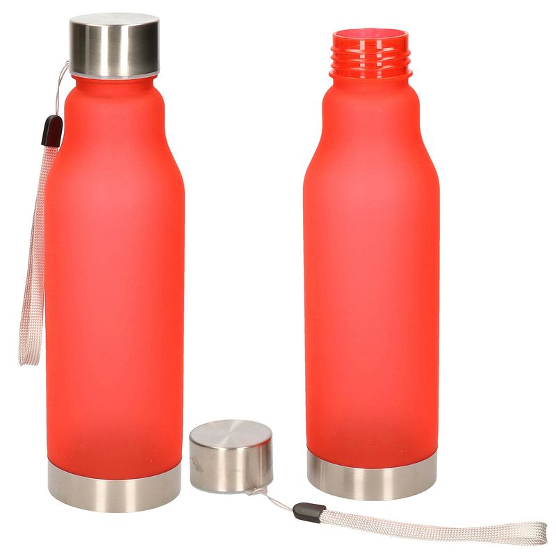 Foto van Waterfles/drinkfles/sportfles - 2x - rood - kunststof - rvs - 600 ml - drinkflessen