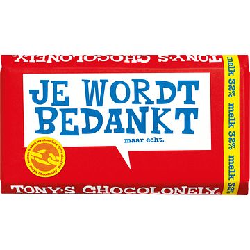 Foto van Tony's chocolonely melkchocolade reep je wordt bedankt! bij jumbo