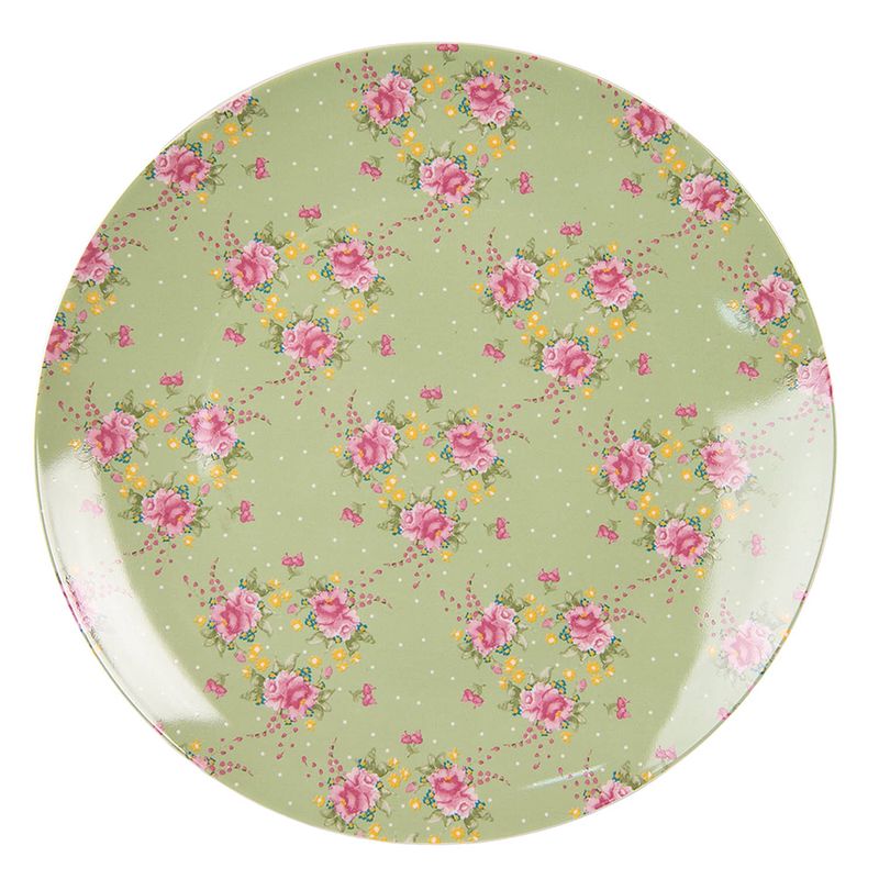 Foto van Clayre & eef dinerbord ø 26 cm groen beige porselein rond bloemen eetbord groot bord groen eetbord groot bord