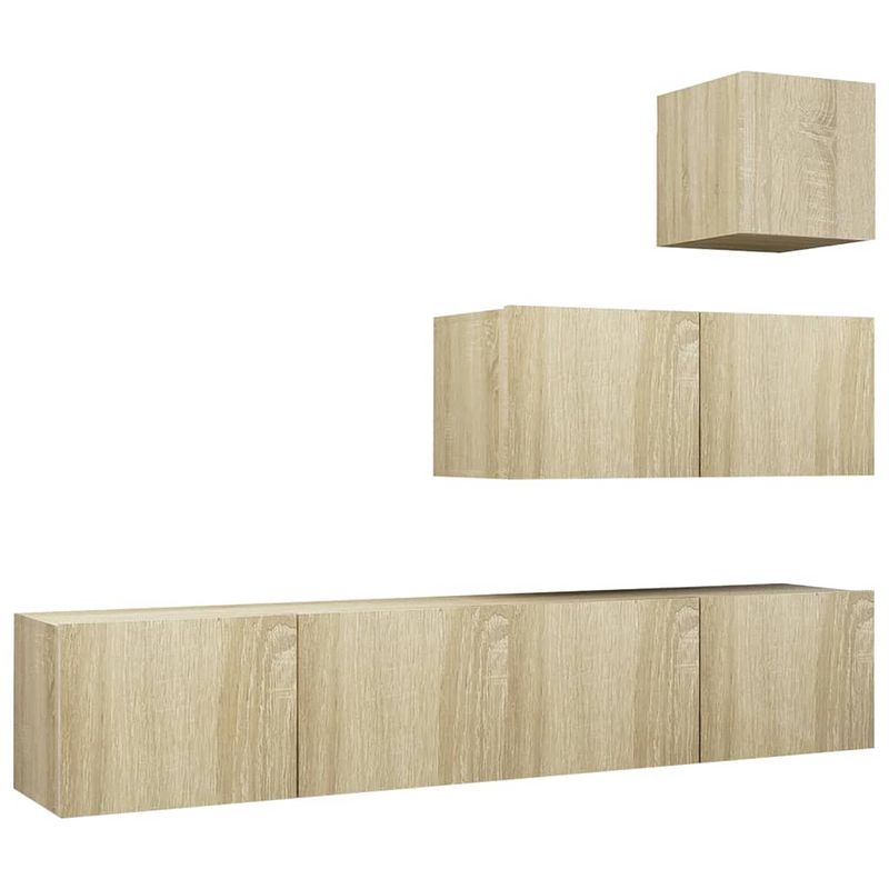 Foto van The living store televisiemeubelset hangend - spaanplaat - sonoma eiken - 1x 30.5x30x30cm - 3x 80x30x30cm