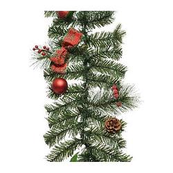 Foto van 1x kerst guirlande/slinger groen met rode versiering 180 cm dennenslinger versiering/decoratie - guirlandes
