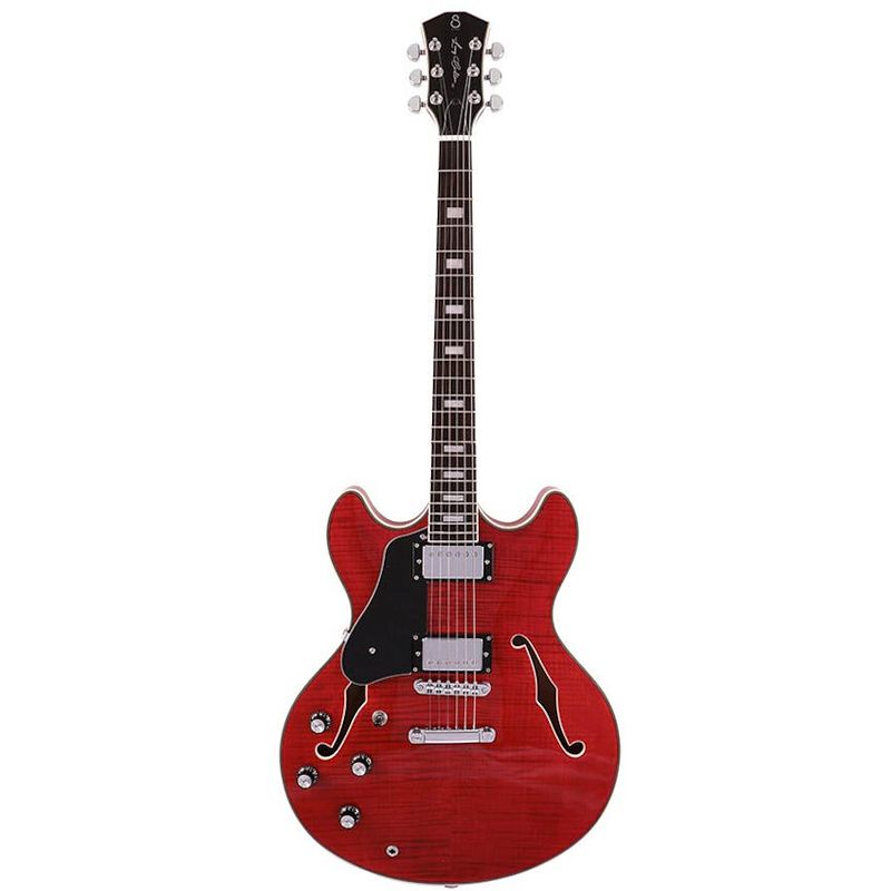 Foto van Sire larry carlton h7l see through red linkshandige semi-akoestische gitaar