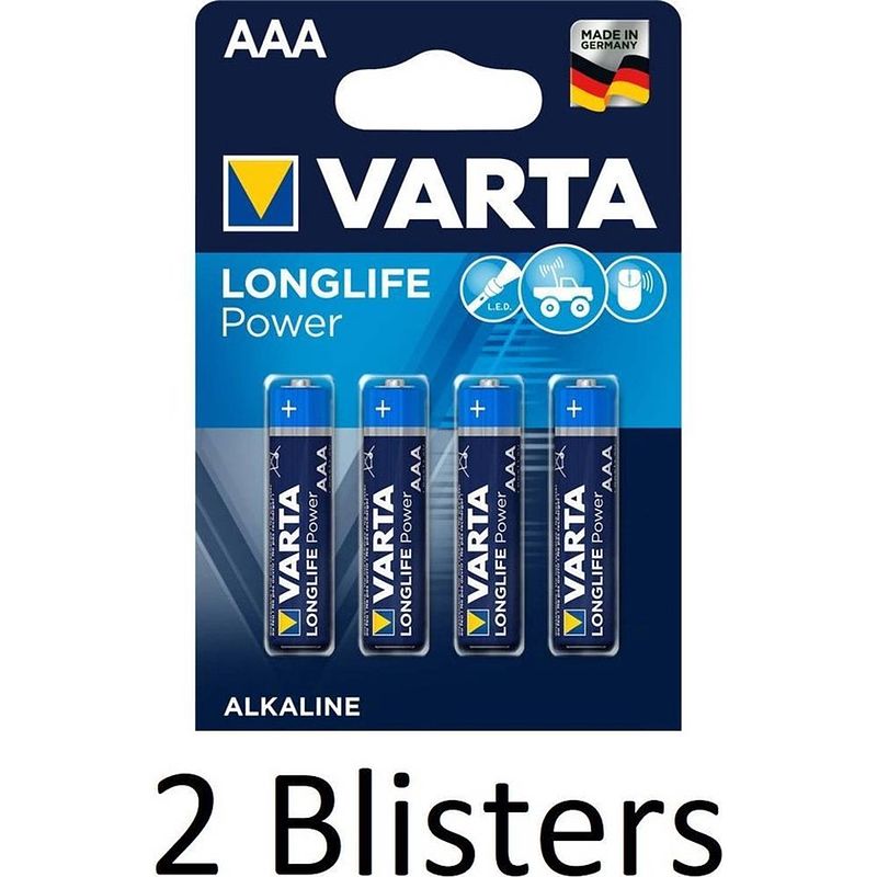 Foto van 8 stuks (2 blisters a 4 st) varta longlife power aaa batterijen