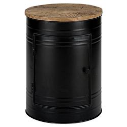 Foto van Womo-design bijzettafel rond, naturel/zwart, ø 40 x 55 cm, mangohout en metaal met poedercoating