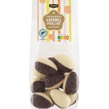 Foto van Jumbo luxe paaseitjes karamel praline puur en wit 150g