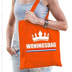 Foto van Katoenen tas / shopper oranje woningsdag dames - feest boodschappentassen