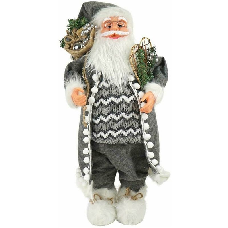 Foto van Xl luxe kerst decoratie kerstman staand grijs-wit - 70cm