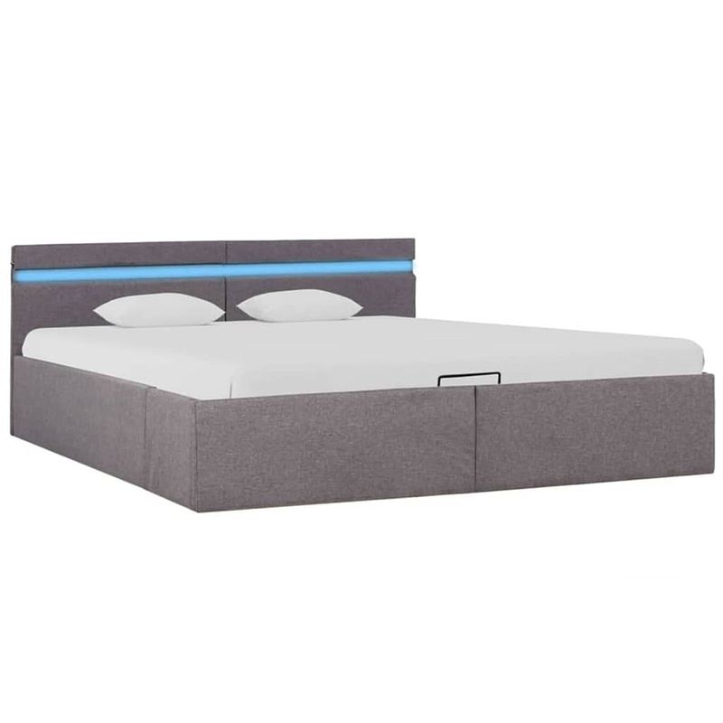 Foto van The living store bedframe met hydraulische opslag en led stof taupe 180x200 cm - bed